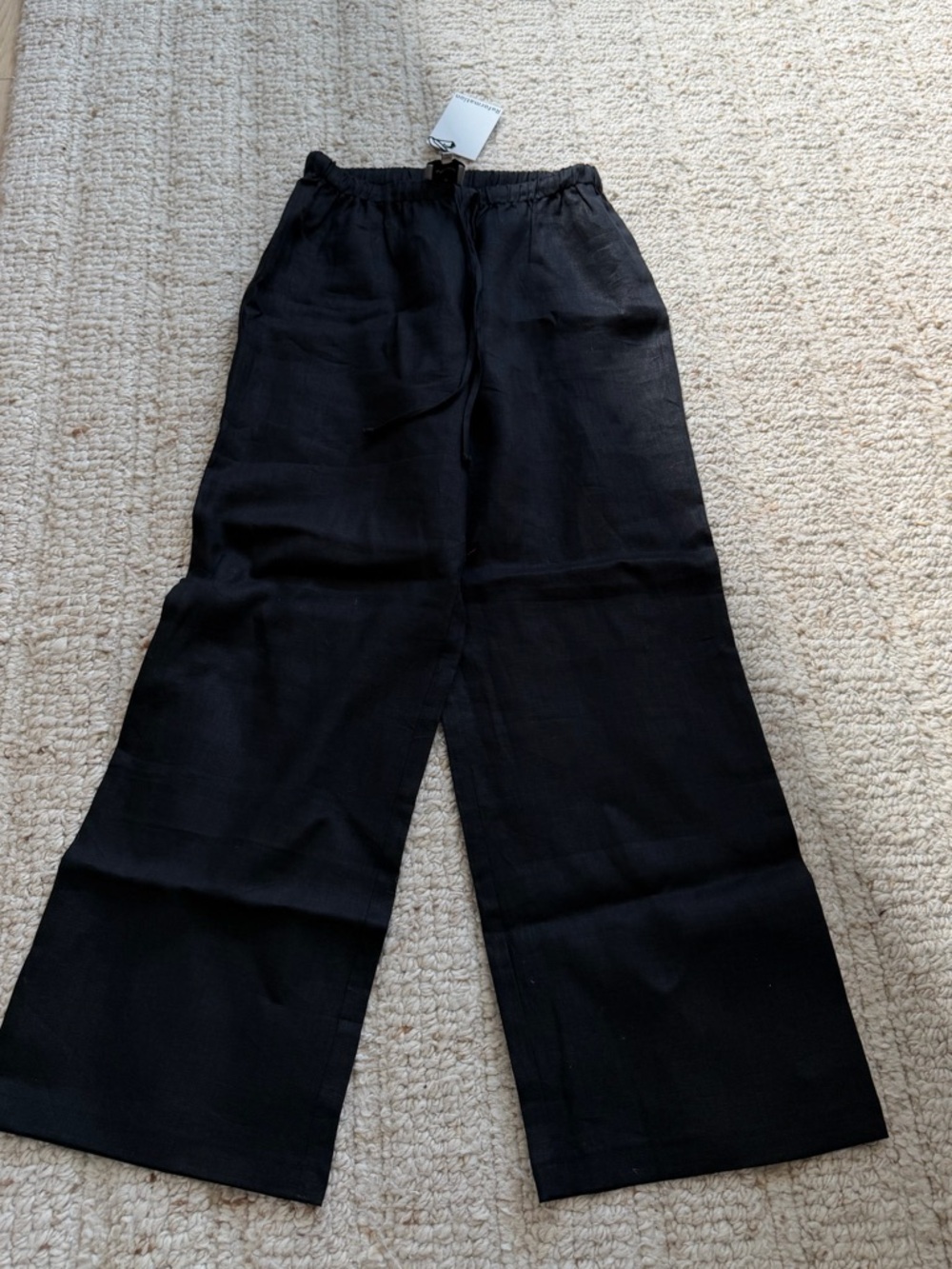 Reformation Black Elastic Waist Wide-Leg Pants